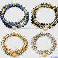Faceted Bead Metal Ball Triple Rows Stretch Bracelets